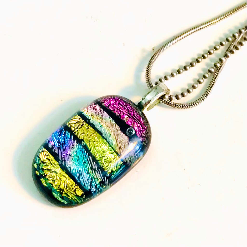 Artisan Dichroic Fused Glass Pendant Silver Mount 40$